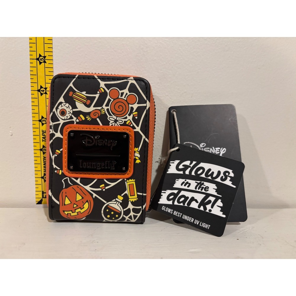 Loungefly Card Holder Disney Halloween Mickey Minnie Glow In Dark Black NEW